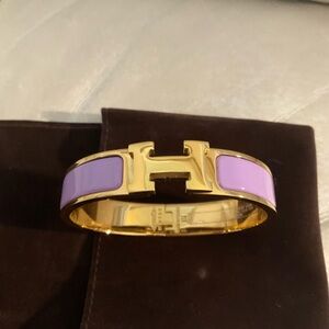 Hermes Gold and Lavender Enamel H Bangle Bracelet PM size